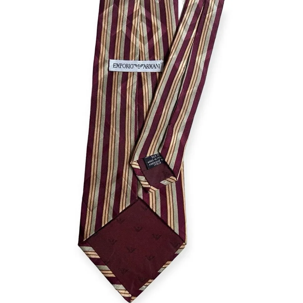 Vintage Emporio Giorgio Armani Silk Tie Art Deco Stripe Geometric Designer Italy